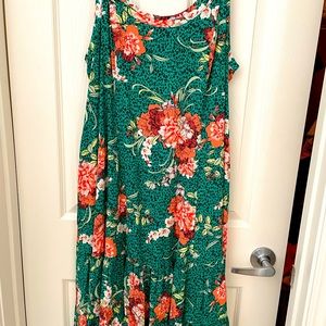 Green floral print challis dress